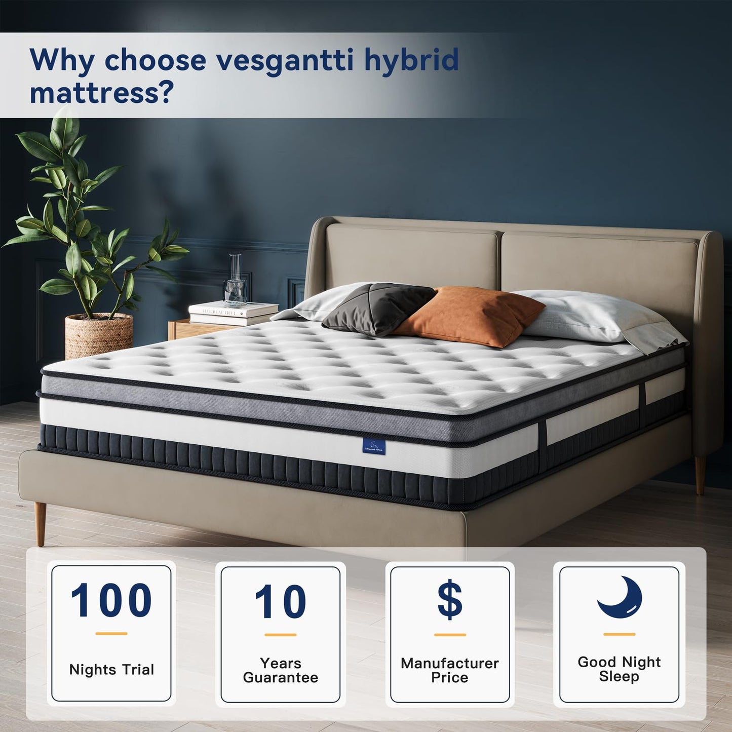 Vesgantti Twin XL Mattress 10 Inch Innerspring Multilayer Hybrid XL Twin Mattress - Ergonomic Design with Memory Foam and Pocket Spring Mattress Twin XL Size - Box Top Series Medium Firm Feel