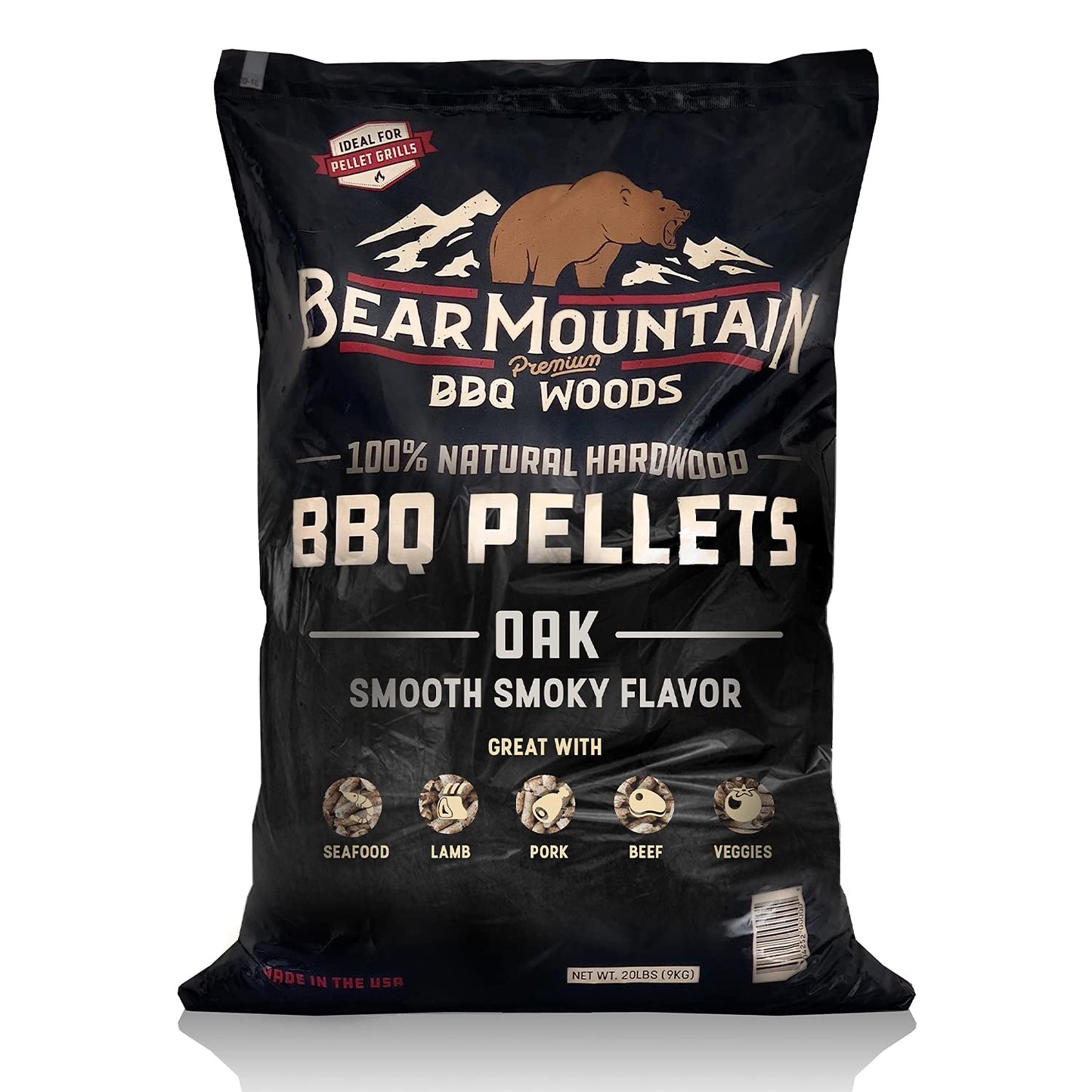 Bear Mountain BBQ Premium All Natural Earthy and Bold Oak Wood Smoker Pellets for Smoker Grill, Outdoor Gas, Charcoal, and Electric Grill, Black