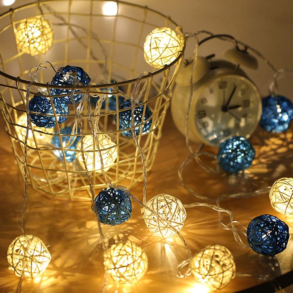 DomeStar 24PCS Blue Decorative Balls for Bowl Centerpiece, 2 Inch Rattan Balls Wicker Balls Decorative Twig Orbs Spheres Bowl Fillers Vase Fillers Home Wedding Decor