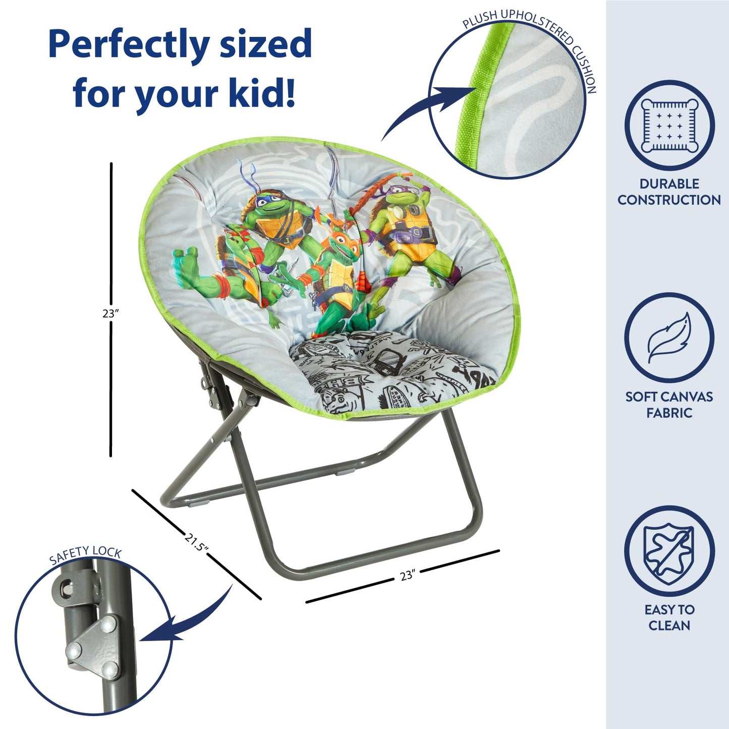 Idea Nuova Nickelodeon Teenage Mutant Ninja Turtles Mutant Mayhem 23" Kids Folding Saucer™ Chair with Metal Frame, Ages 3+