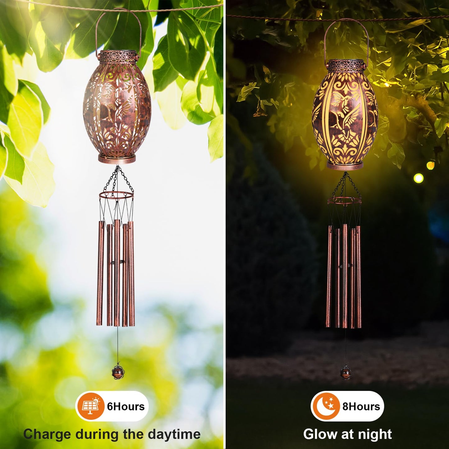 Wind Chimes for Outside 37" Hummingbird Solar Wind Chimes Outdoor Gifts for Mom, Hanging Solar Lanterns Lights Wind Chime for Garden Patio Yard, Christmas WindChimes Outdoors Gifts for Women Grandma