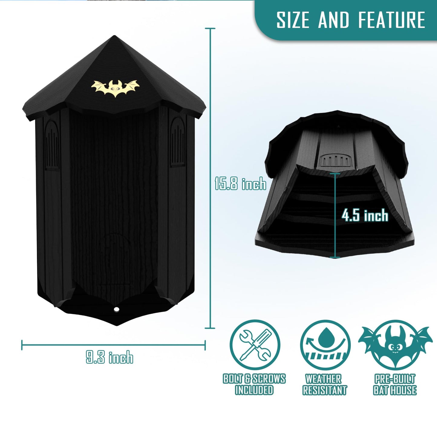 Bat Houses for Outside Bat Box for Outdoors, Large Three Chamber Box Perfectly Designed to Attract Bats, Easy to Set Up, Castle Style