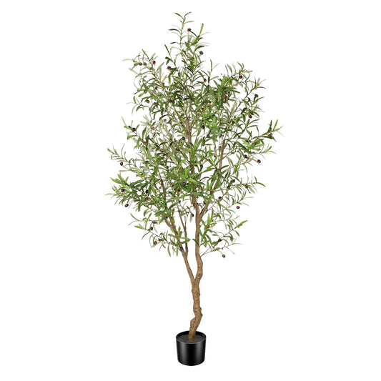 FEELEAD 7ft Faux Olive Tree - Fake Potted Olive Silk Tree with Planter Natural Olive Branches and Realistic Leaves Artificial Tree for Home House Office Decor Indoor