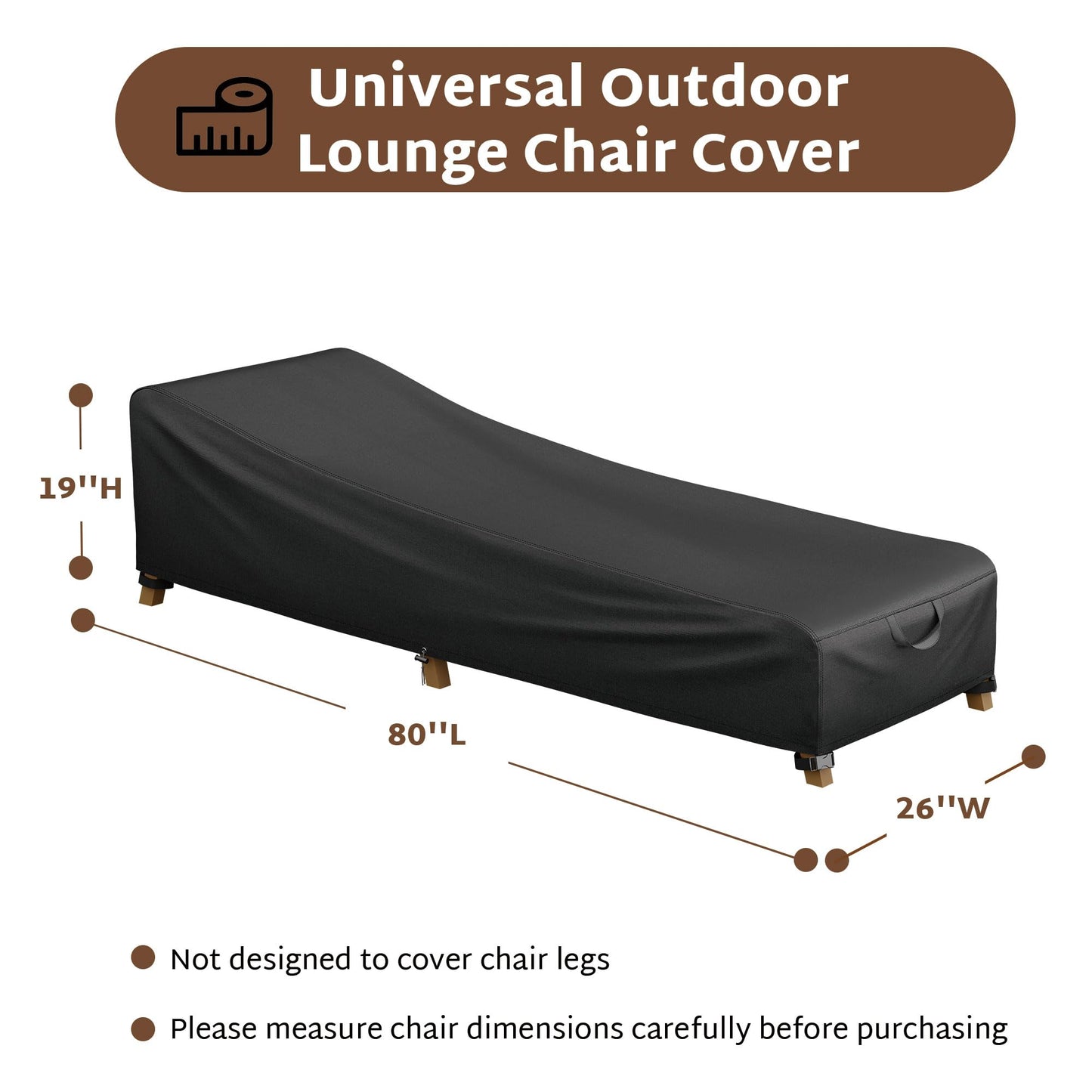 iBirdie Outdoor Lounge Chaise Chair Cover 80L x 26W x 19H inch Waterproof Patio Furniture Covers Lawn Pool Chair Cover 2 Pack Black