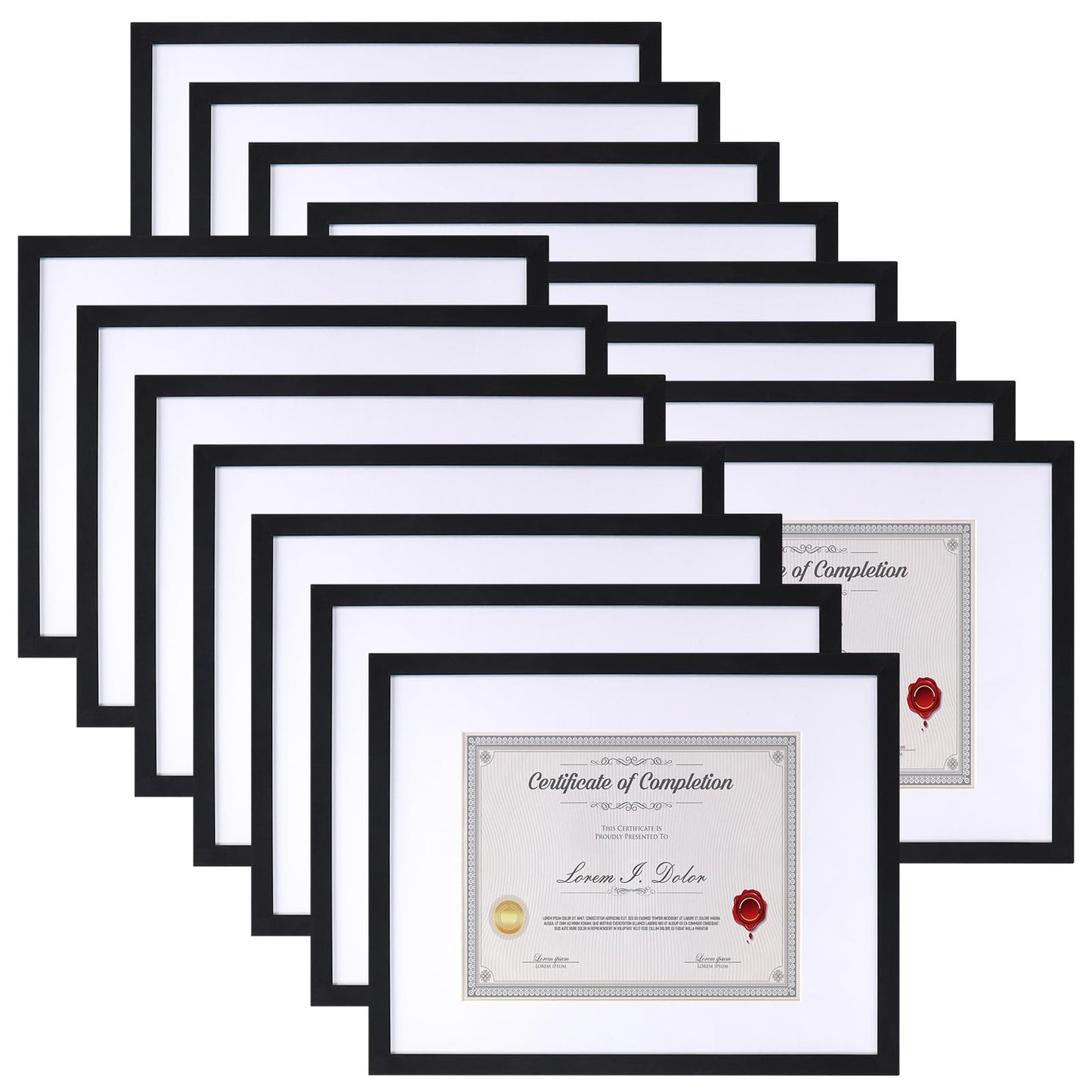 EYMPEU 8.5 x 11 Picture Frames with Mat Wood Set of 15, Black Frame 11x14 Matted to 8.5x11 Certificate Diploma Award Document Degree Bulk for Wall, Table Top