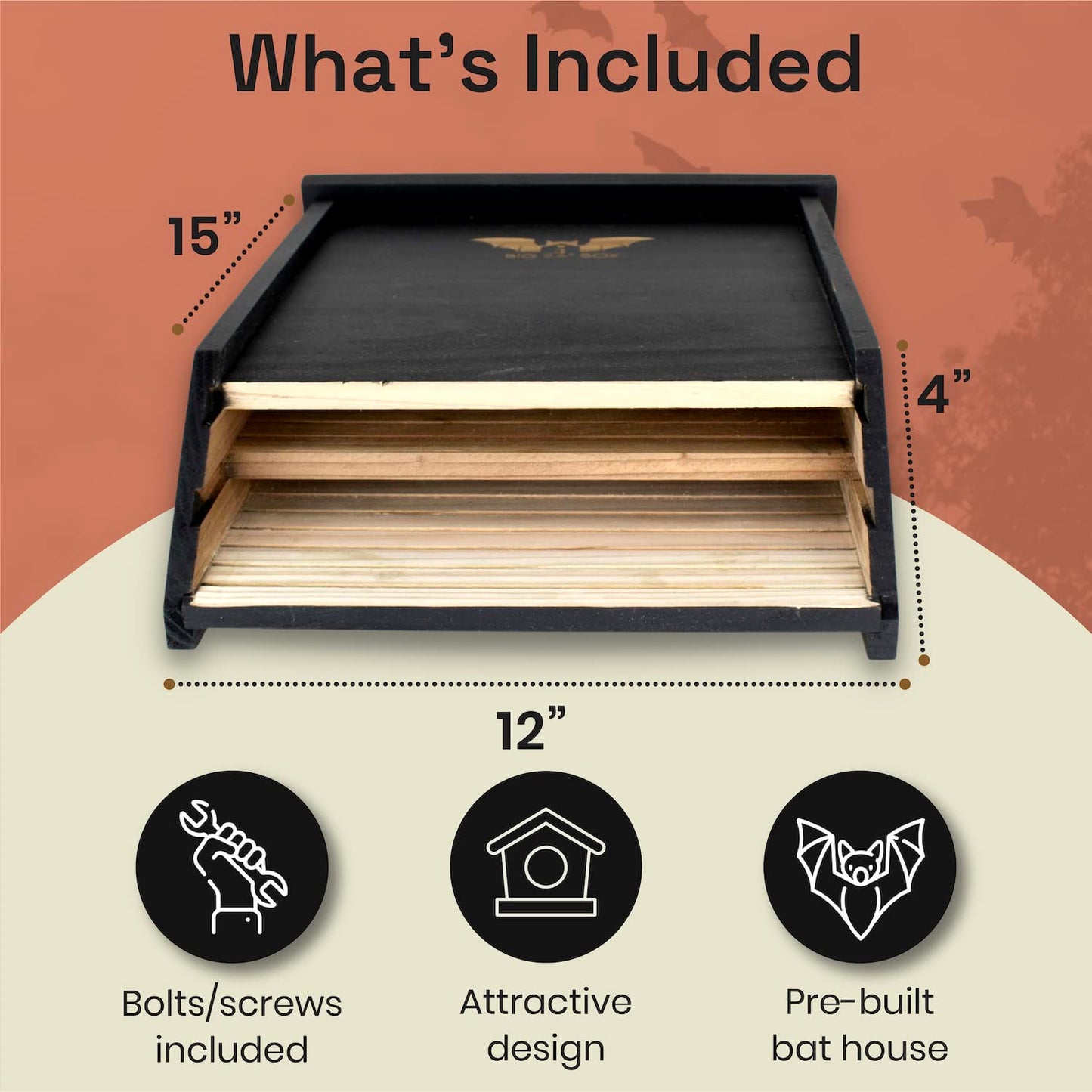 BIGBATBOX - Bat House for Outdoors - Clean Your Backyard from Mosquitoes - Wooden Bat House Kit - with Our Proven Bat Box Design, You are Almost Guaranteed to Attract Bats! WildYard