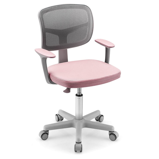 Costzon Kids Desk Chair, Adjustable Children Study Computer Chair with Arms & Wheels, Student Swivel Rolling Task Chair, Ergonomic Kids Office Chair for Boys Girls Age 4-12, Home Bedroom School, Pink