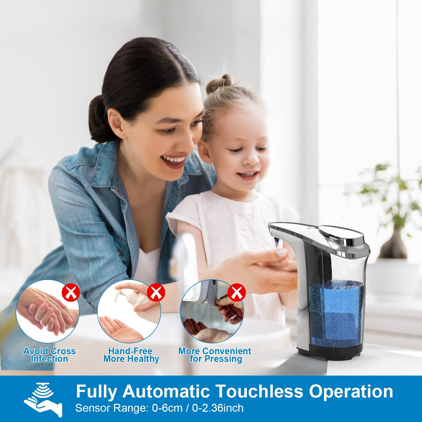 PZOTRUF Automatic Soap Dispenser, Touchless Dish Soap Dispenser 17oz/500ml with Infrared Sensor, 5 Adjustable Soap Levels, Liquid Hand Soap Dispenser