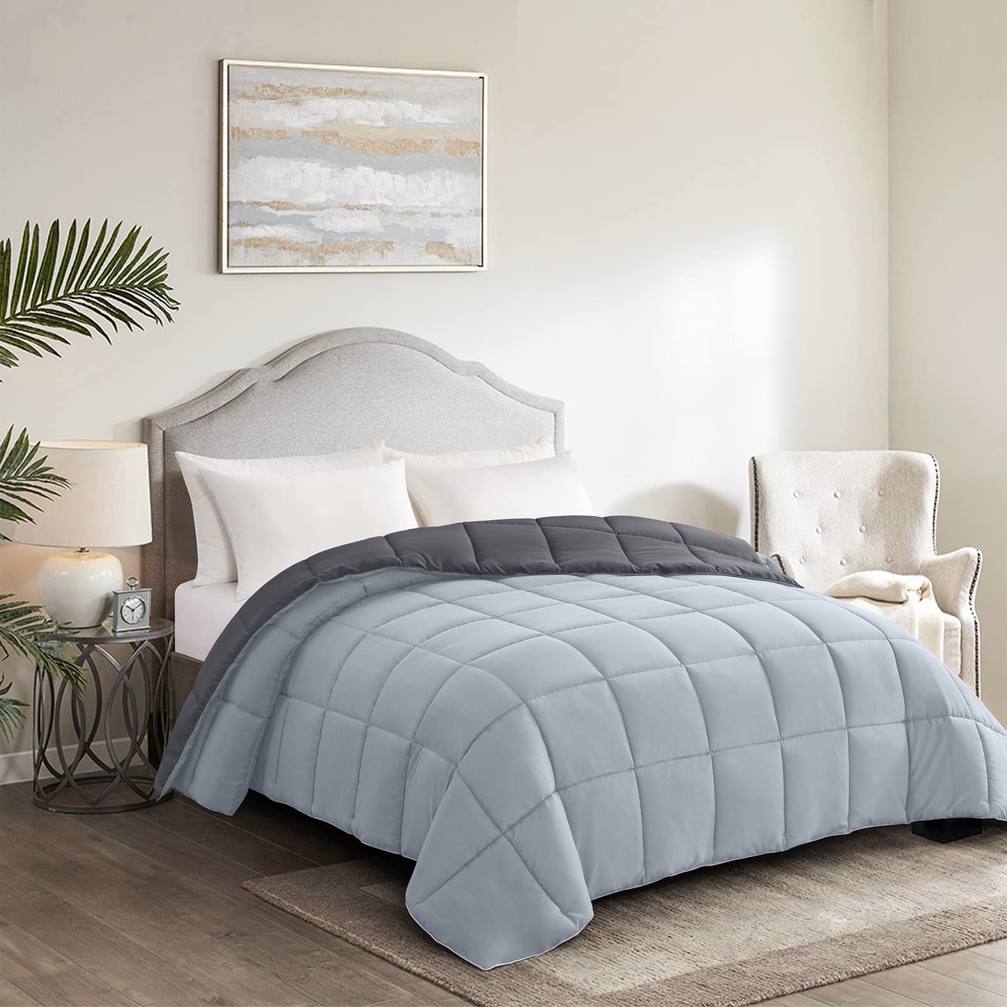 Homelike Moment California King Comforter - Grey Lightweight Down Alternative Bed Comforter, All Season Duvet Insert Quilted Reversible Bedding Comforters Soft Cal King Size Dark Gray/Light Grey