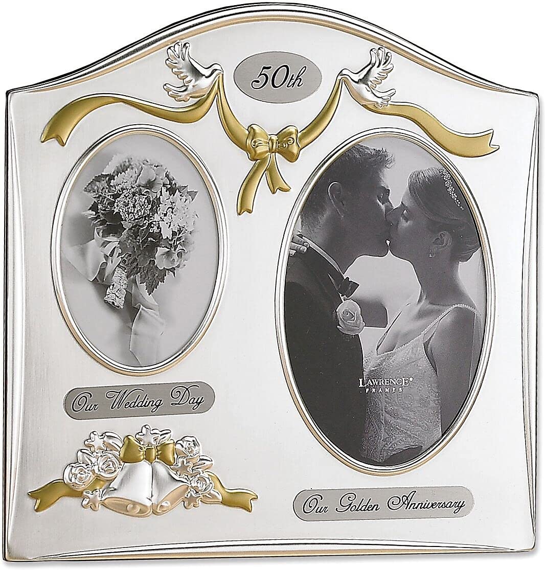 Lawrence Frames Satin Silver & Brass Plated 2 Opening Picture Frame - 50th Anniversary Design, 4x7