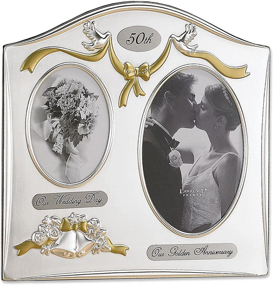 Lawrence Frames Satin Silver & Brass Plated 2 Opening Picture Frame - 50th Anniversary Design, 4x7