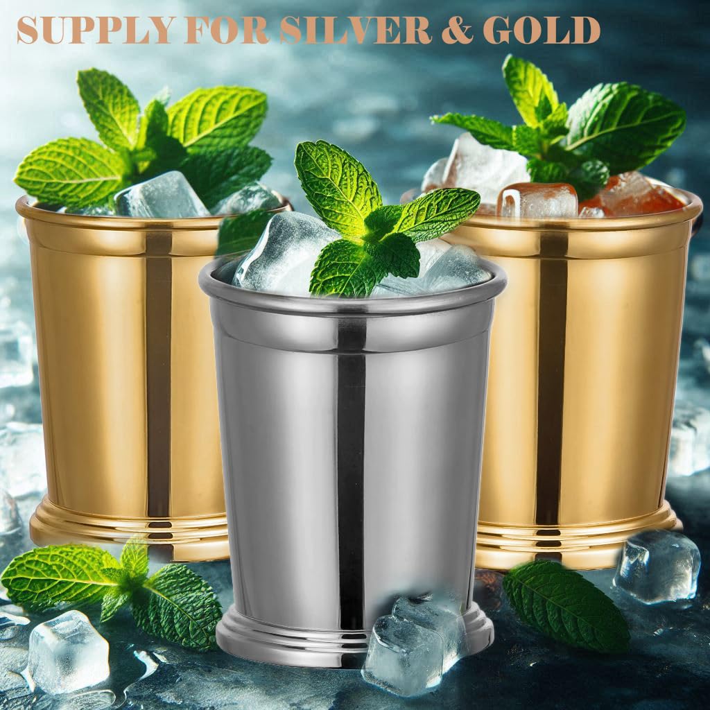 Sipoyen Mint Julep Cups Set of 2 Stainless Steel Mint Julep Glasses with Straws 12oz Pint Glasses Kentucky Party Supplies