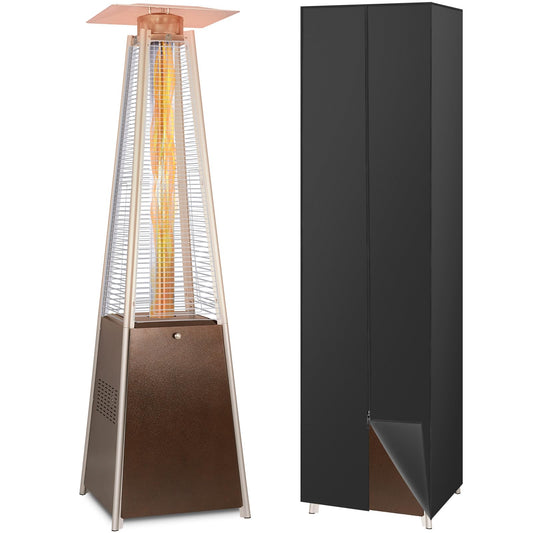 Hykolity Pyramid Patio Heater, 48000 BTU Glass Tube Propane Patio Heater with Wheels and Cover, Outdoor Propane Heaters for Patio, Backyard, Garden, Porch, and Pool, Bronze