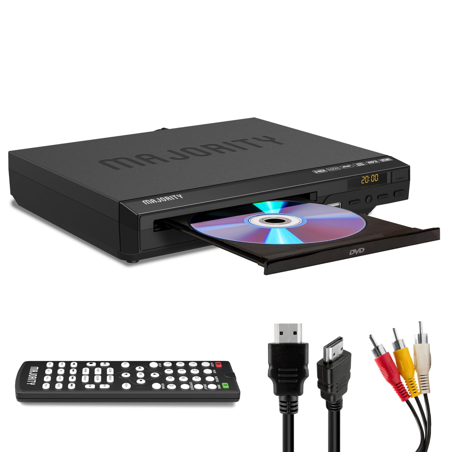 HDMI DVD Player for TV | 1080P Region Free DVD Players for Smart TV | Mini DVD Player with USB, CD & MP3 | HDMI Cable, RCA Cable & Remoted Control | MAJORITY DVD Player