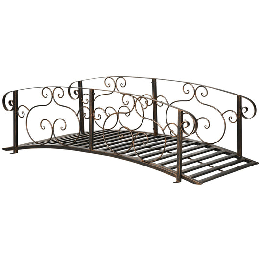 Outsunny 6' Metal Arch Backyard Garden Bridge, Safety Siderails, Arc Footbridge for Backyard Creek, Stream, Pond, Bronze