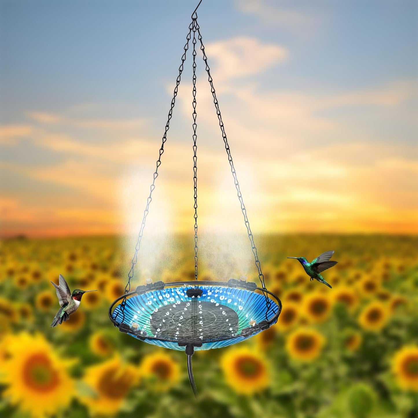 Hanging Bird Bath - Bird Bath Bowl with Solar Fountain Pump - Deck Mount Metal Bird Bath Bowl Powered by Water Fountain Pump for Outdoor Garden - Solar Powered Bird Bath Fountain