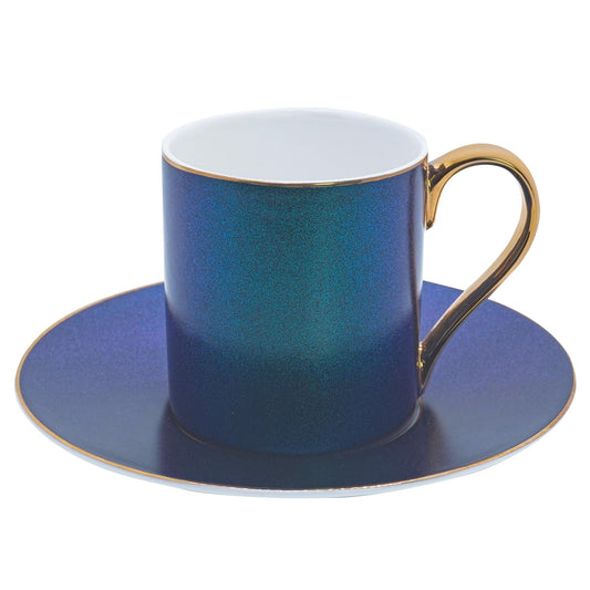 zhaoqianguojiCeramic coffee cups and saucers，Coffee Cup Set，For cappuccino, latte, café mocha and tea，Blue glaze and gold trim