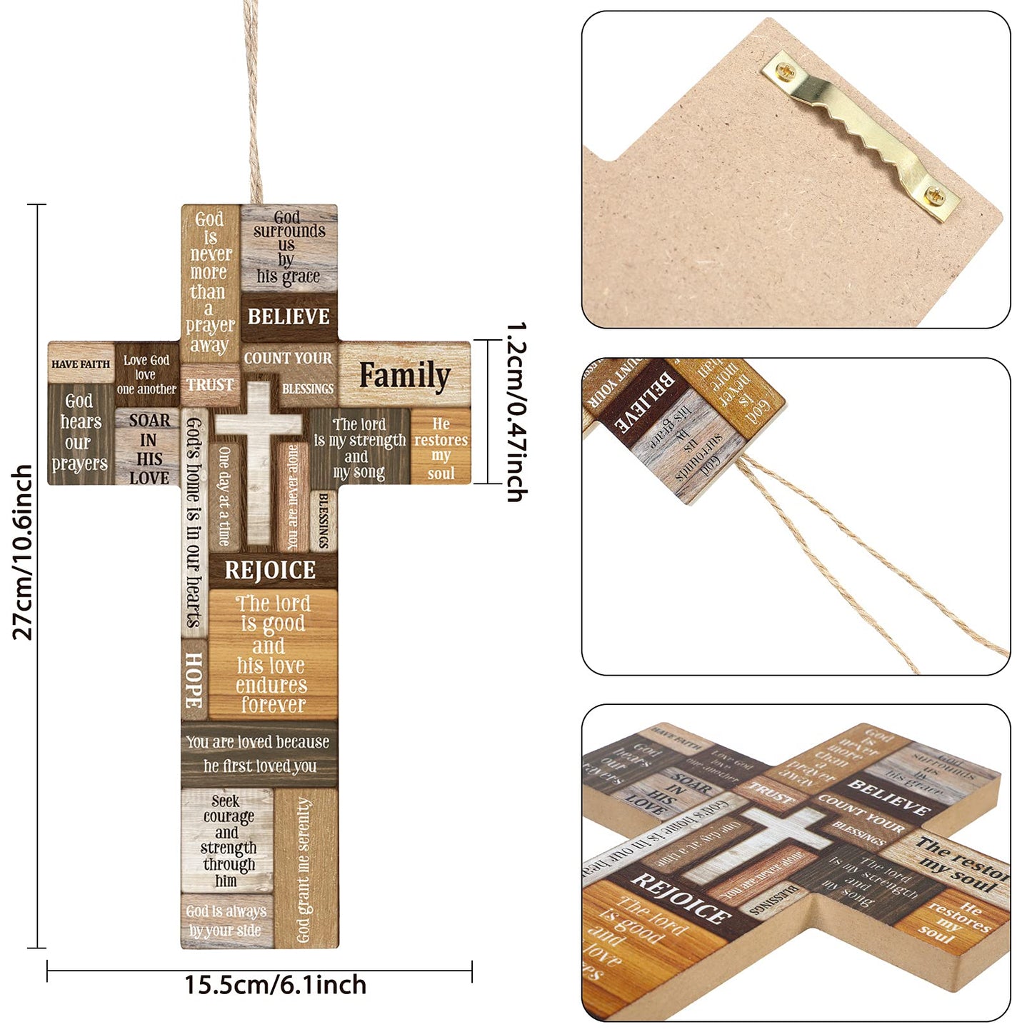 Jetec Christians Cross Wall Decor Faith Biblical Verse Wooden Crosses Table Centerpieces Farmhouse Wall Sign for Home Easter Party Indoor Outdoor Decorations 10.6 x 6.1 Inch (Classic Style)