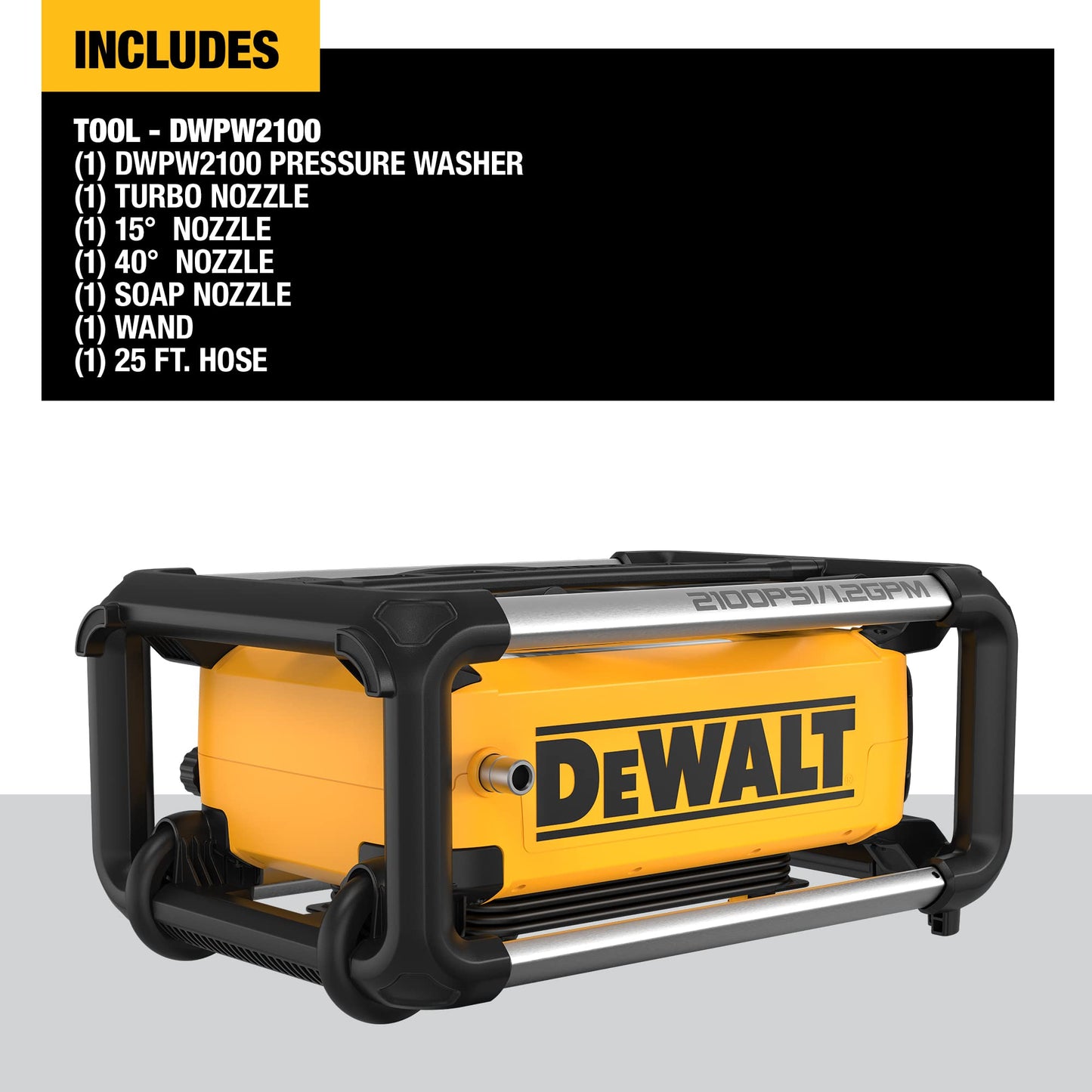 DEWALT Electric Pressure Washer, 2100 PSI, Jobsite Power Washer (DWPW2100) Yellow