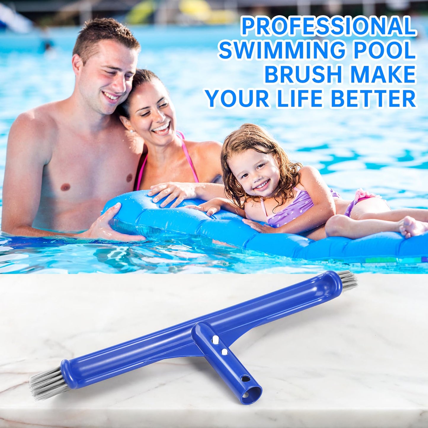 Pool Brush Head, 17.5" Pool Brushes for Cleaning Pool Walls, Curved Ends High-Efficiency Pool Scrub Brush,Premium Nylon Bristles Pool Brush with EZ Clip