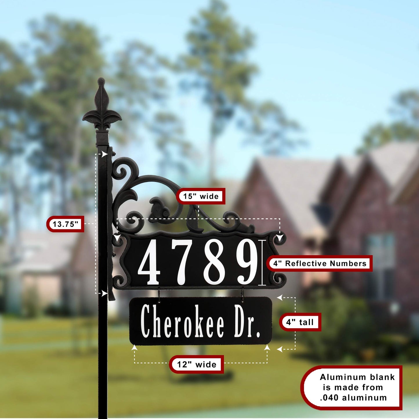 Address America USA Handcrafted Boardwalk Home Address Sign, Customized Name and House Number Plates with 58" Pole - Double-Sided, Reflective, Visible - NP