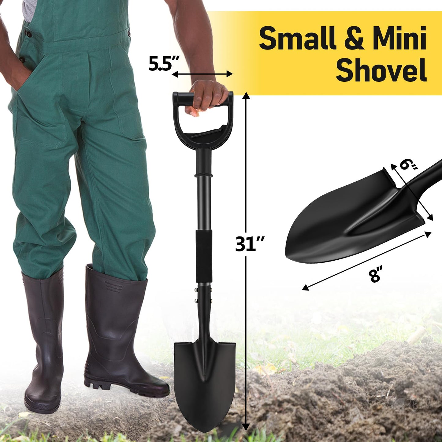 Shovel, Garden Shovel for Digging, 31 inch Small Spade Shovel with Curved D-Handle, Heavy Duty Portable Mini Shovels for Gardening, Digging, Camping, Car Shovel, Kids Sand Beach Shovel