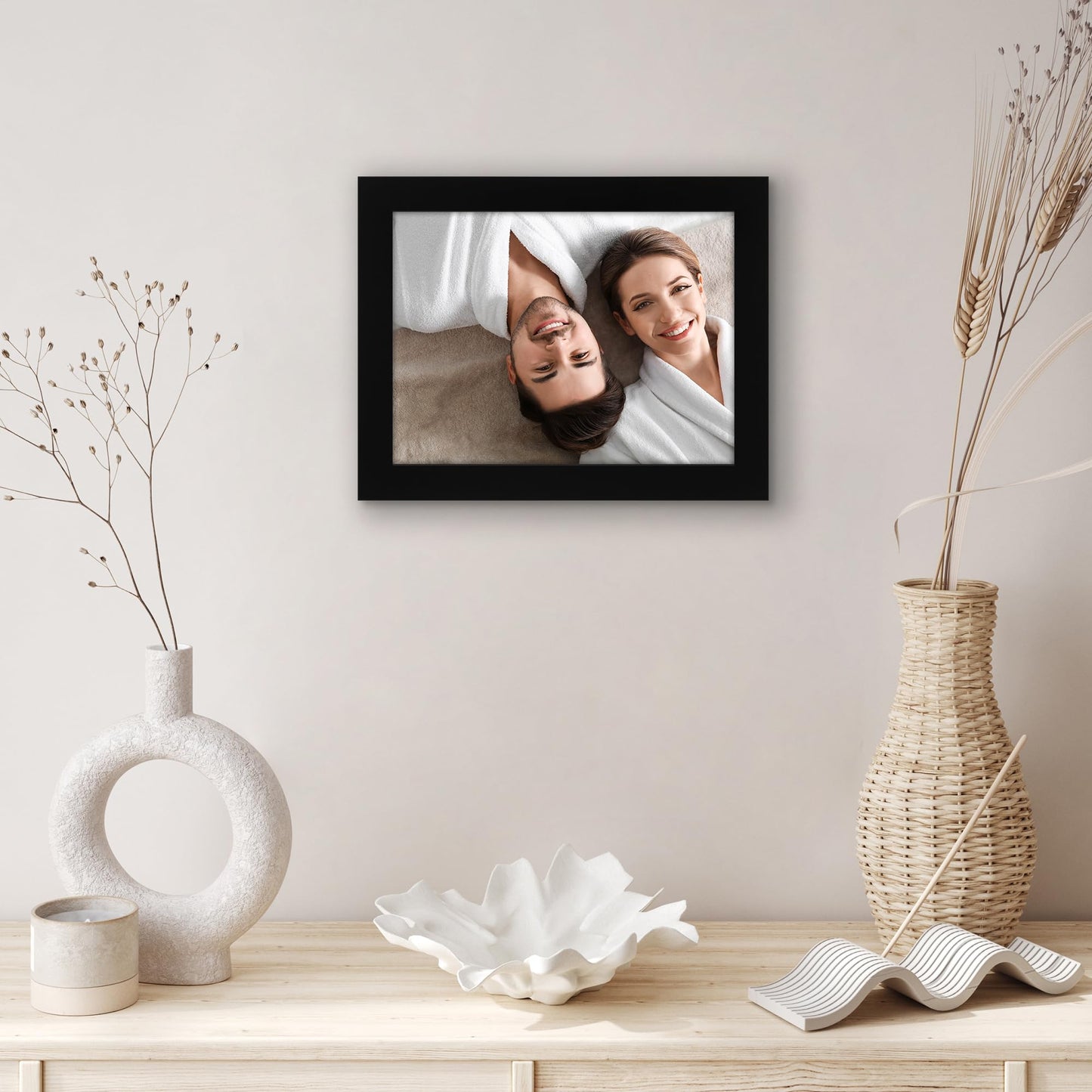 Americanflat 6x8 Picture Frame with Shatter-Resistant Glass - Gallery Style Frame with Engineered Wood - Signature Collection - Photo Frame for Tabletop and Wall Display - Black