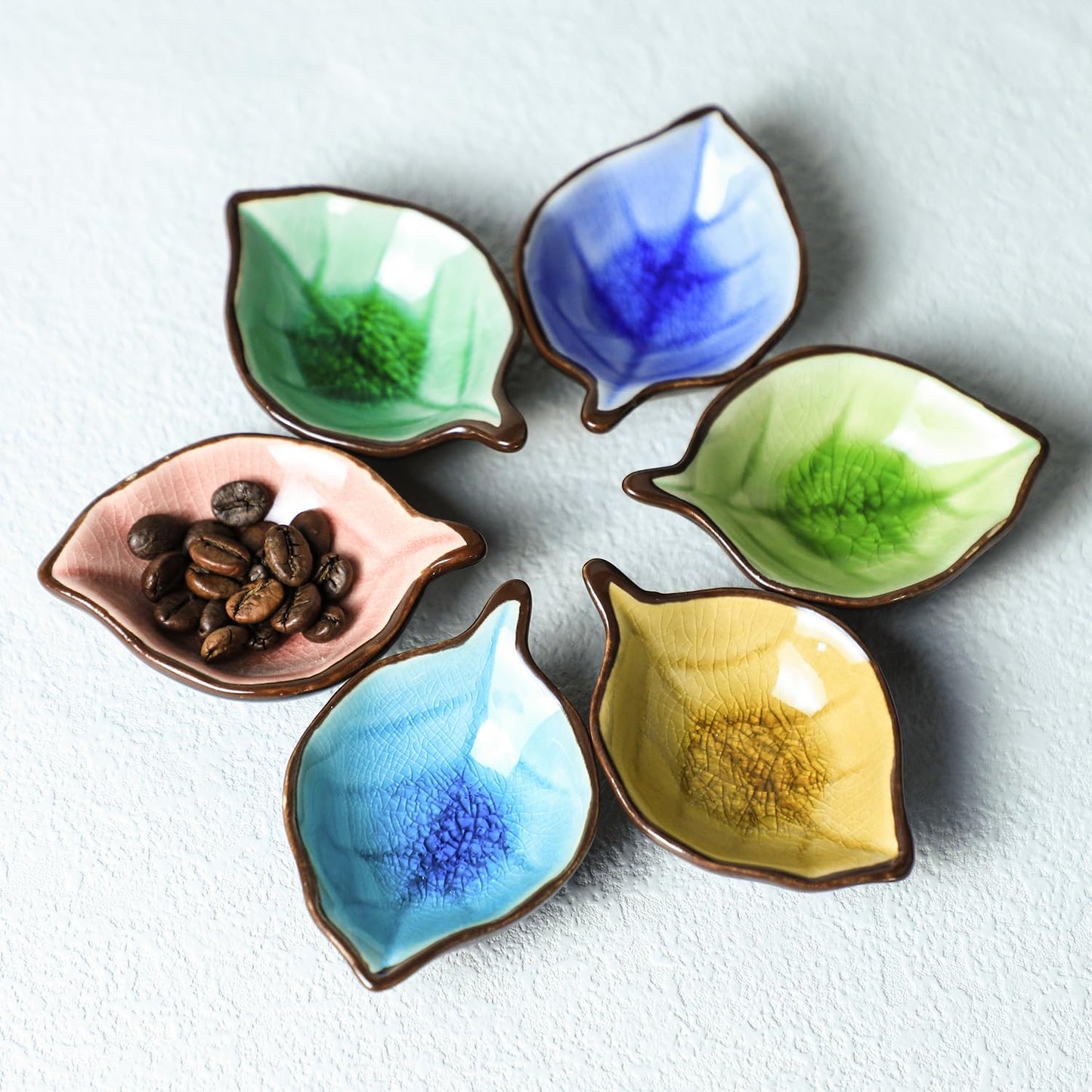 Colias Wing Colorful Leaf Shape Design Multipurpose Porcelain Side Dish Bowl Seasoning Dishes Soy Dipping Sauce Dishes(Set of 6)-Small