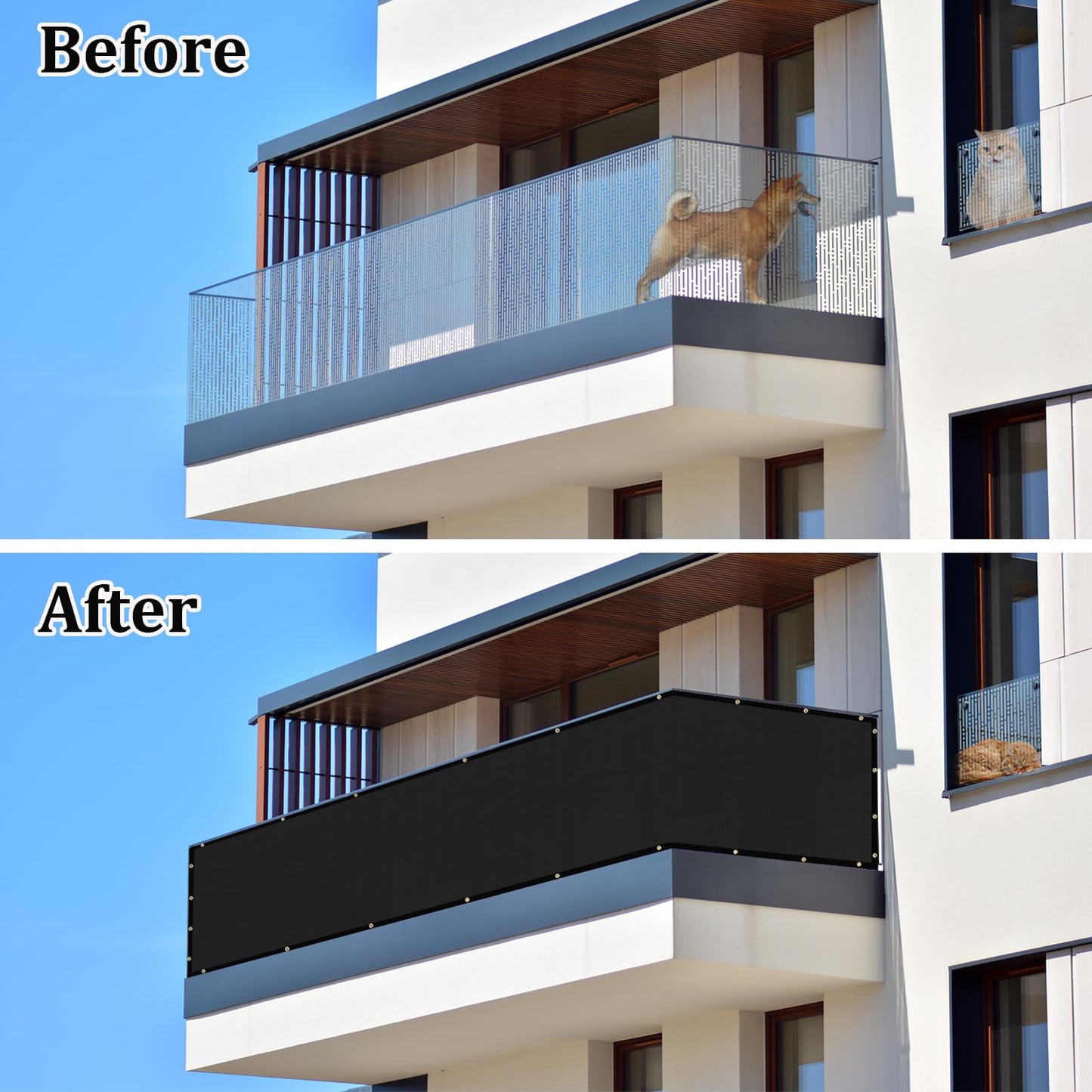 UPGRADE Balcony Privacy Screen Fence Commercial Shade Cover 3' x 16' with Ties Durable and UV Resistant Perfect for Deck Patios-Black, Customizable