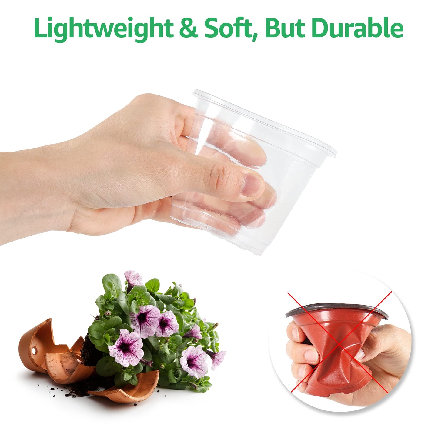 36 Packs 5/4/3.5 Inch Reinforced Clear Nursery Pots with Drainage Hole, Transparent Variety Pack Plastic Plant Pot Seedling Planter Seed Starter Flower 20pcs Labels