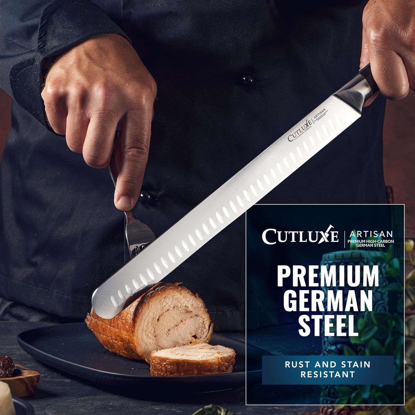 Cutluxe BBQ Carving Knife Set – Brisket Slicing Knife and Boning Knife for Meat Cutting – Professional Knife, Razor Sharp German Steel, Full Tang, Ergonomic, Grilling Gifts for Men – Artisan Series