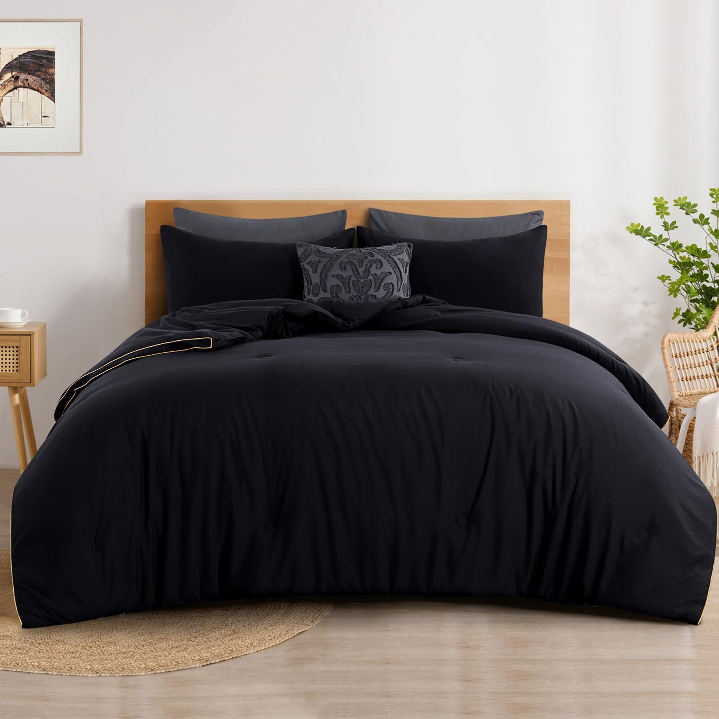 RUIKASI Comforter All Season Cal King Size - Soft Down Alternative, Fluffy & Lightweight, Cooling Black Duvet with Corner Tabs, 102x96 inches, Machine Washable