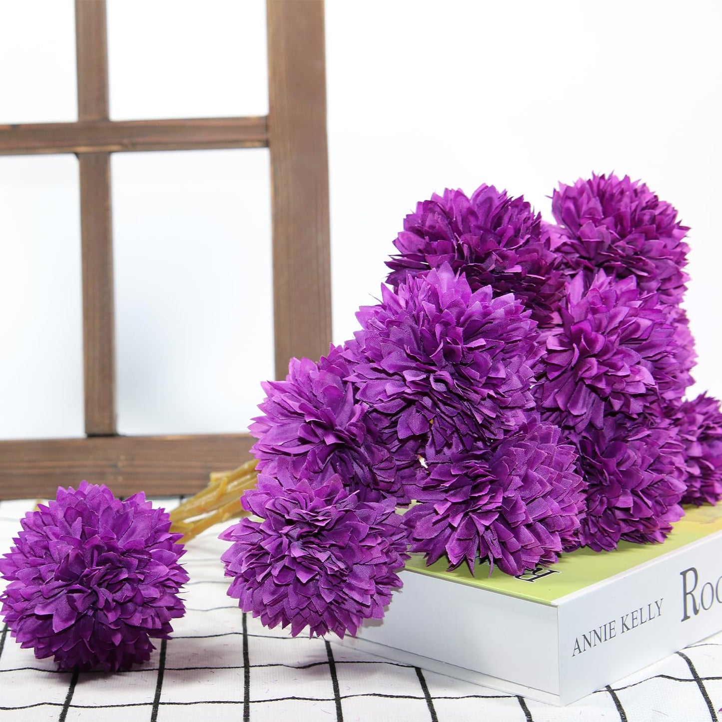 Tinsow 12 pcs Artificial Flowers Purple Faux Ball Chrysanthemum Bouquet Flowers Wedding Bouquet for Home Garden Party Wedding Decoration