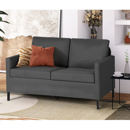 TYBOATLE Linen Fabric Modern Small Loveseat Sofa Couch for Living Room, 51" W Upholstered 2-Seater Love Seats w/Iron Legs for Small Space, Apartment, Bedroom, Dorm, Office (Dark Grey)