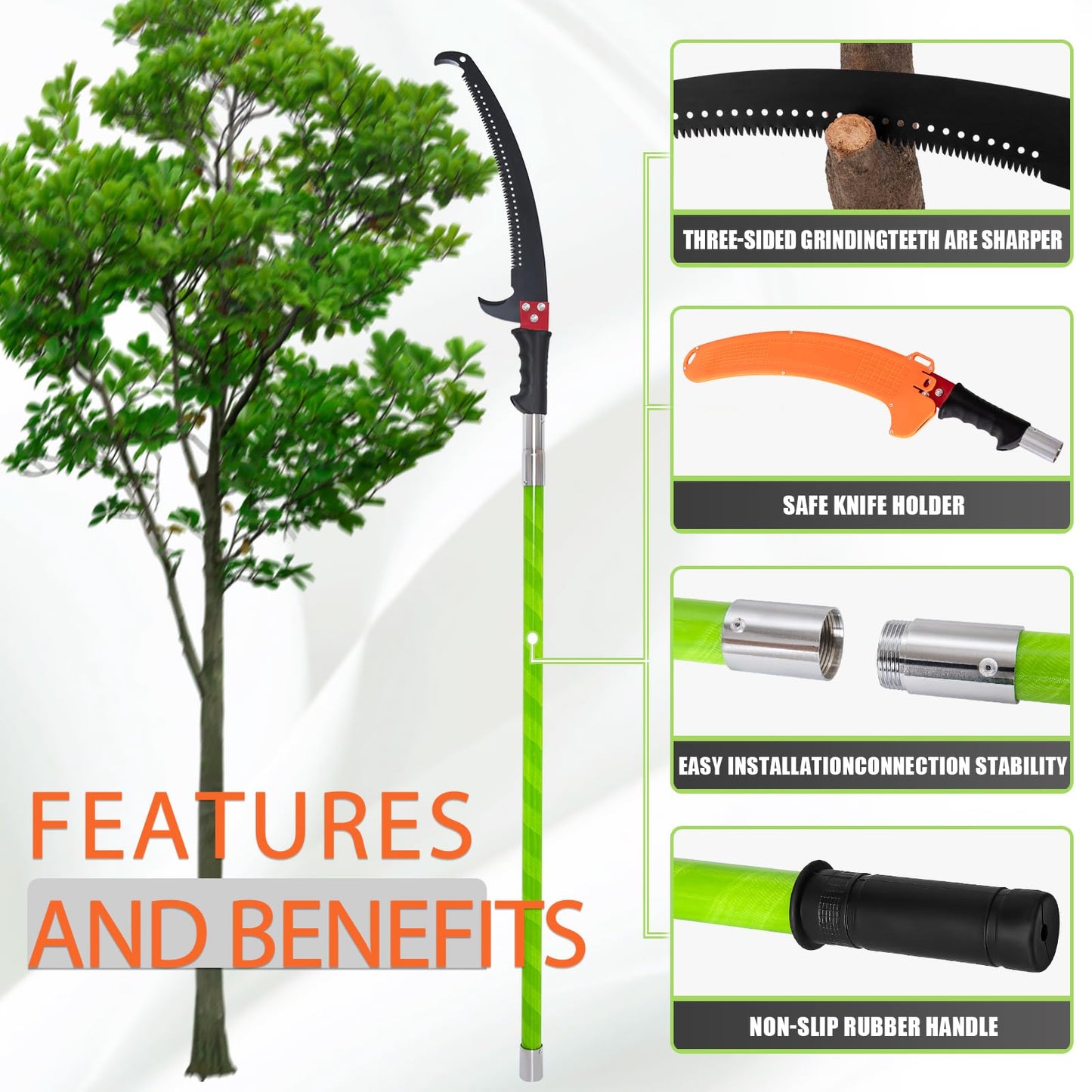 Tree Pruner Pole Saw for Tree Trimming, 7.3-27 Foot Manual Pole Saw Tree Pruner Extendable Tree Trimmer, Tree Pole Pruner for Pruning Palms And Shrubs