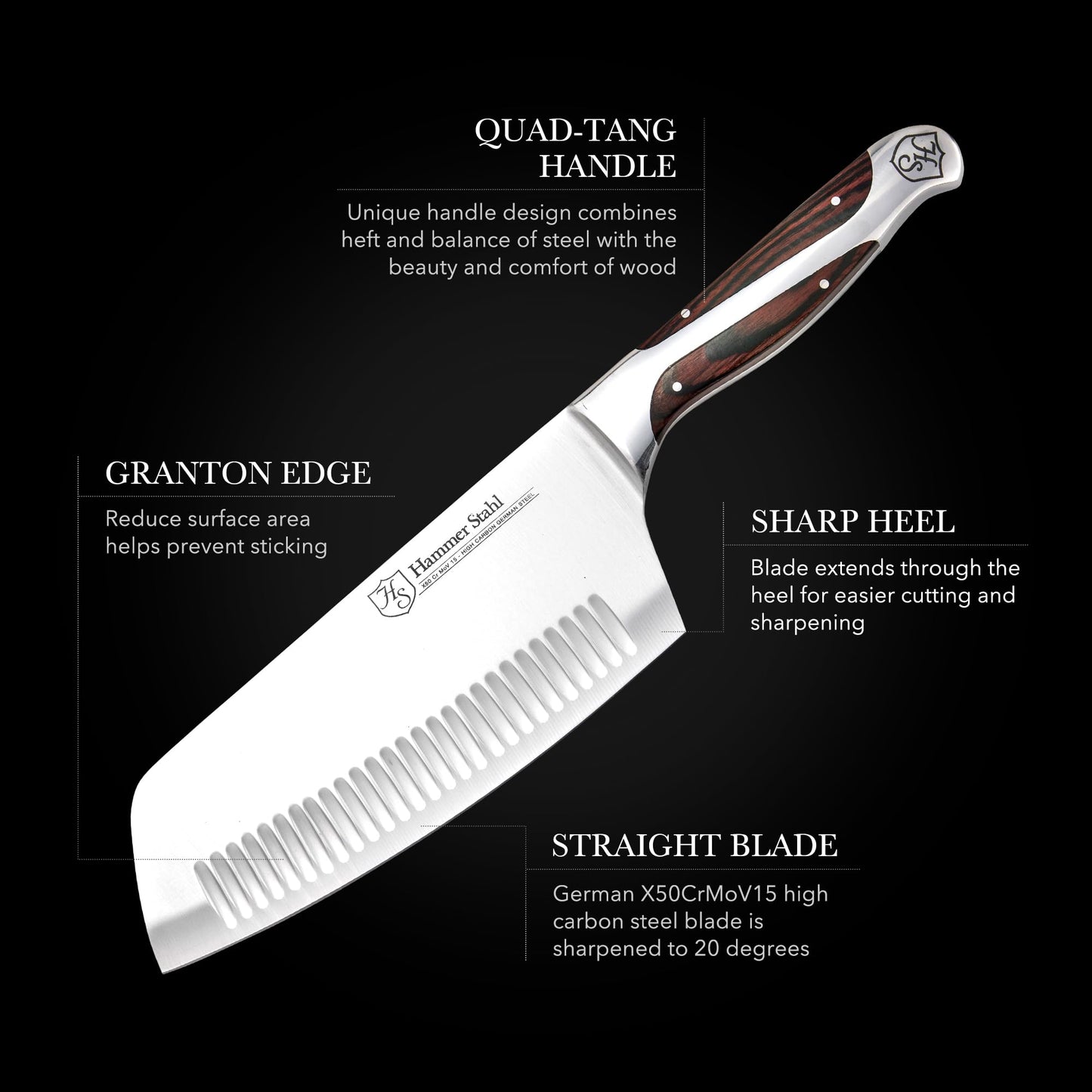 Hammer Stahl 7-Inch Meat Cleaver | Professional Quality Kitchen Cleaver | Ergonomic Quad-Tang Pakkawood Handle | Stainless Steel Cleaver Knife | German Forged High Carbon Steel | Butcher Cleaver Knife