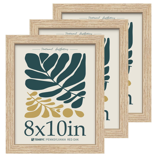 TENIBYC 8x10 Oak Picture Frame with HD Glass - 3pk, Natural Solid Wood Poster Frame, Wall Gallery Frame