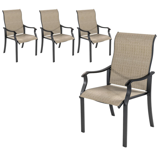 UDPATIO Patio Dining Chairs Set of 4, Outdoor Textilene Dining Chairs with High Back, Patio Furniture Chairs with Armrest, Metal Frame for Lawn Garden Backyard Deck, Brown