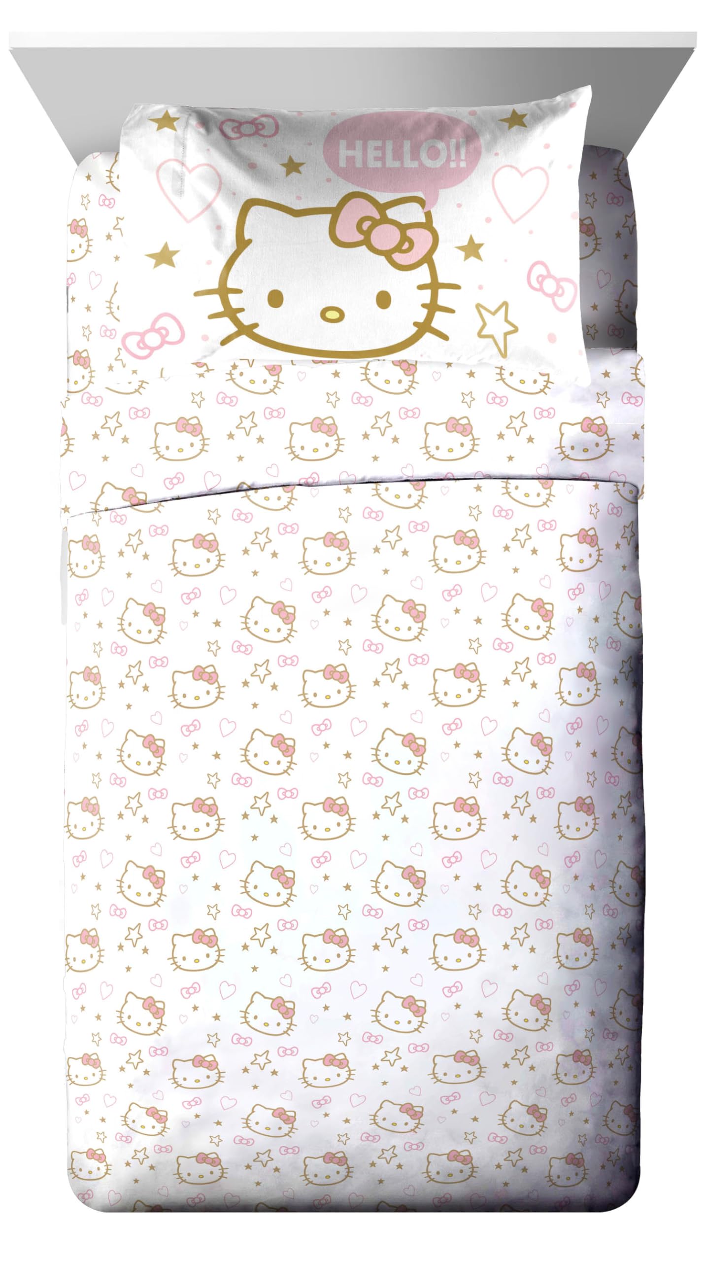 Jay Franco Hello Kitty Twin Comforter Set - 5 Piece Bedding Includes Sheet Set & Pillow Covers - Super Soft Pink Bedding