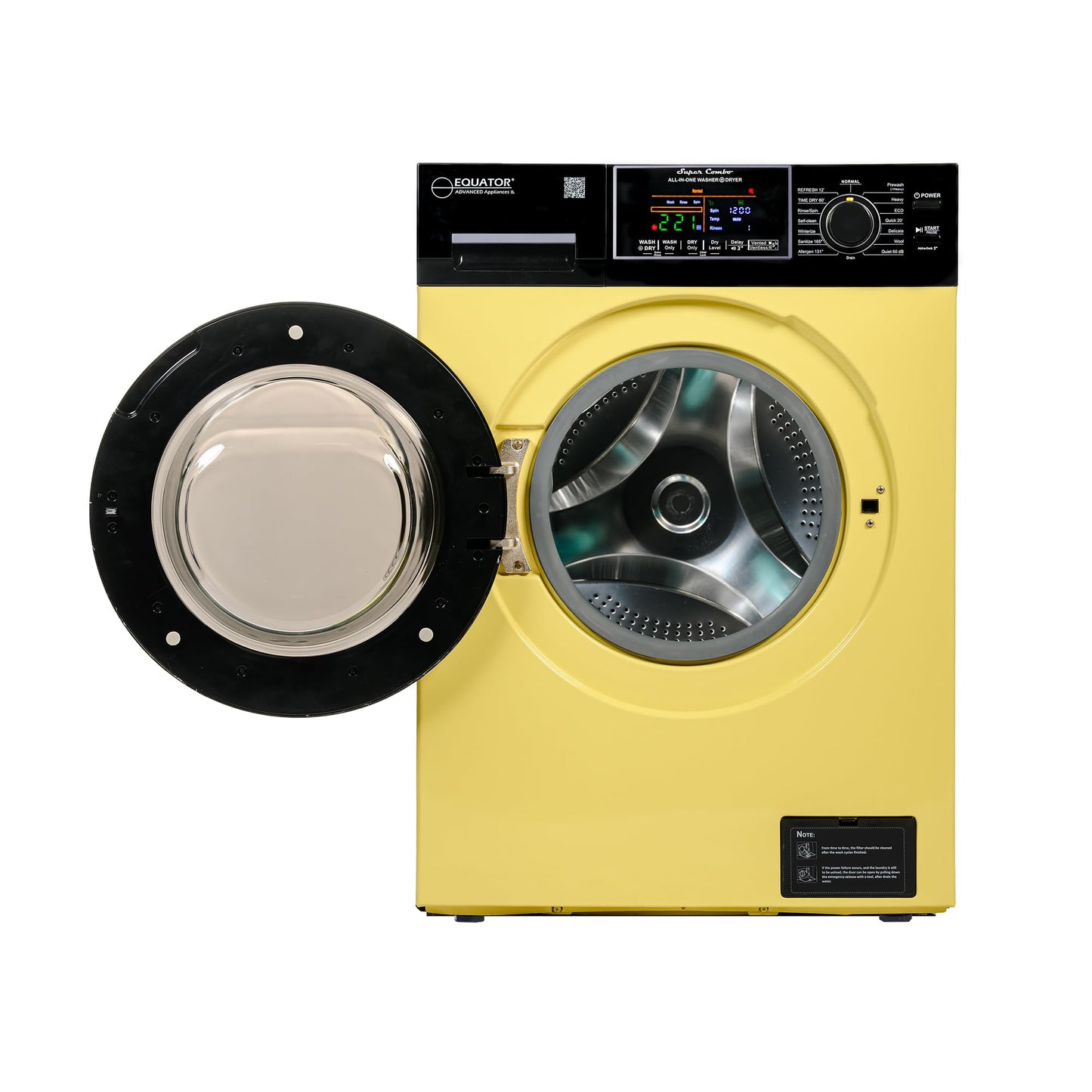 Equator All-In-One VENTED/VENTLESS Washer-Dryer 1.9cf/18lb 1400RPM 110V (Yellow/Black)