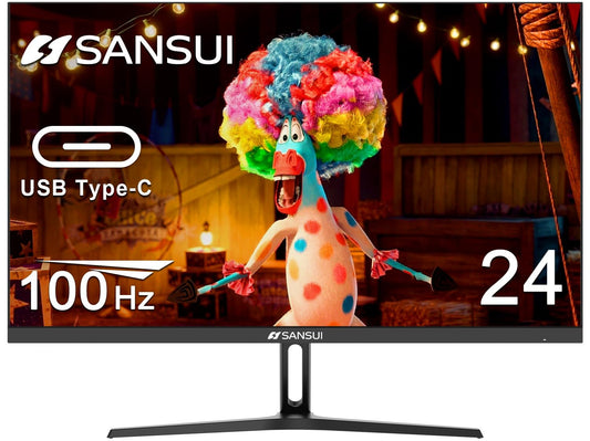 SANSUI Monitor 24 inch 100Hz USB Type-C Computer Monitor丨FHD 1080P PC Monitor丨HDMI丨FreeSync丨HDR丨Earphone Jack丨 Ergonomic Tilt for Home and Office