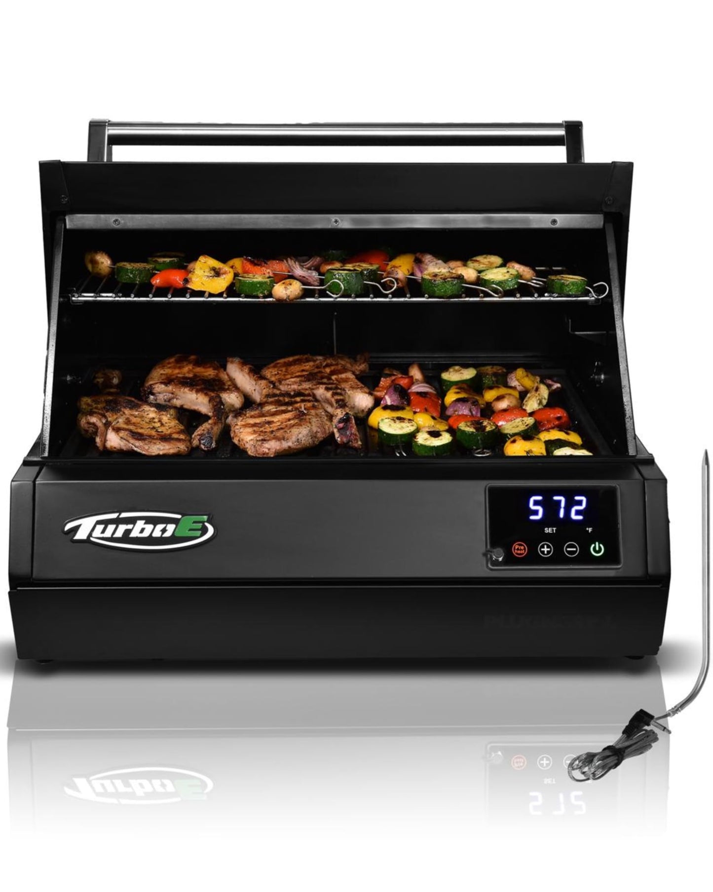 Turbo E Outdoor Electric Grill by PLUGNGRILL - High-Power 1700W Infrared Grill Technology - 24-Inch Smart BBQ Grill with Probe & Digital Display for Precise Cooking & Searing