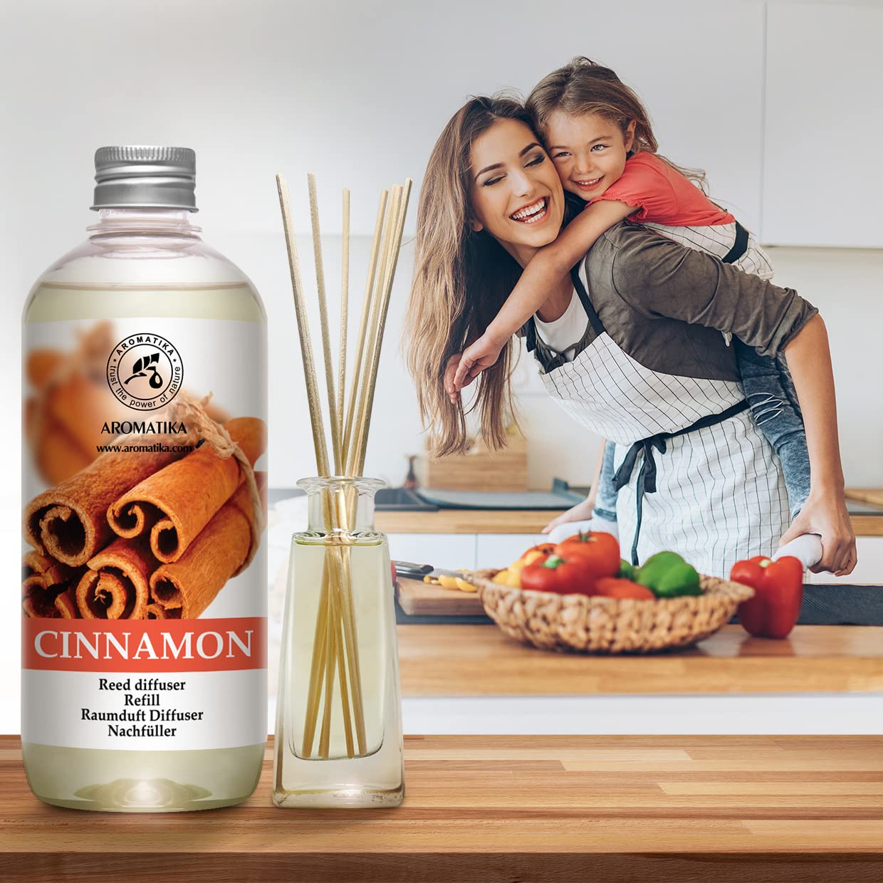 Cinnamon Reed Diffuser Refill with Natural Essential Cinnamon Oil 17 oz - Fresh & Long Lasting Fragrance - Best for Aromatherapy - Home - Office - Fitness Club - Restaurant - Boutique