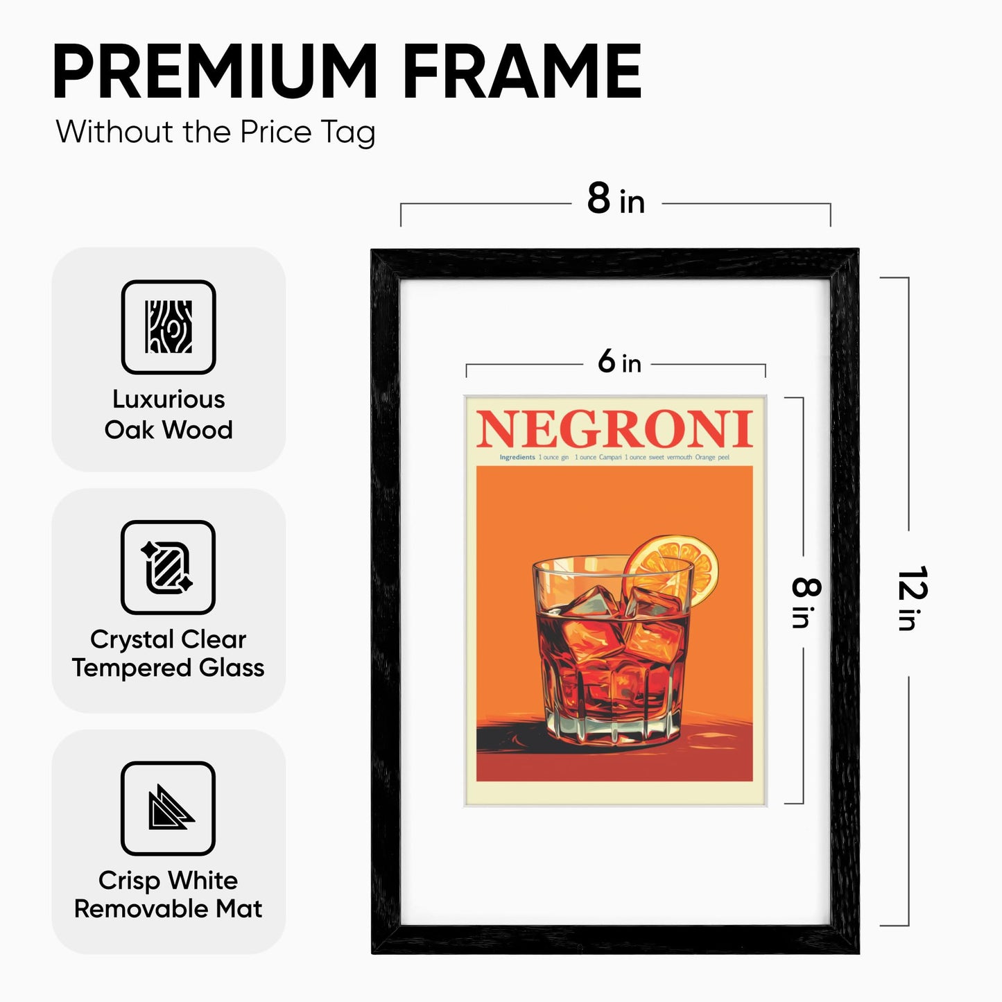 Homeforia 8x12 Black Wood Picture Frame, Premium Black Oak Frames 8x12 With 6x8 Mat, 12x8 Black Wooden Frame, Tempered Glass, Wall Hook Included, Set of 1