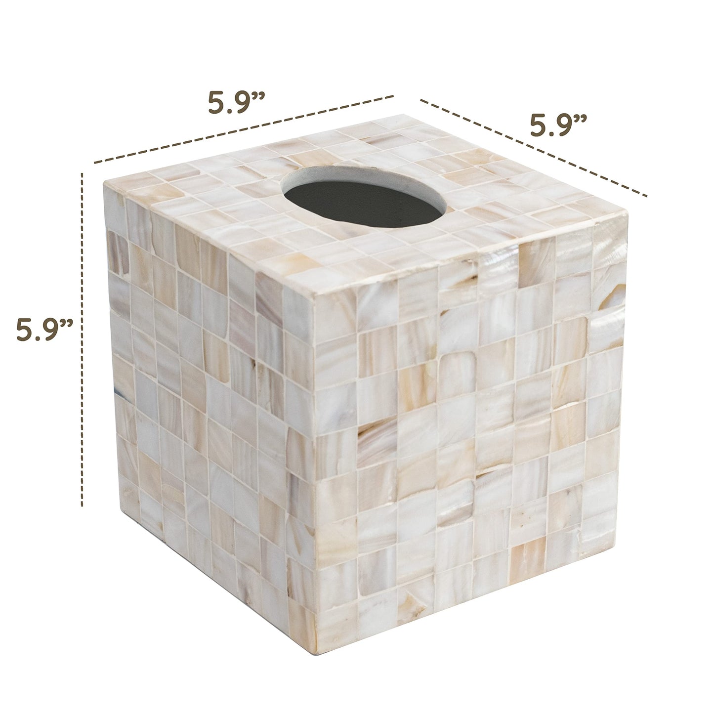 CLAYNIX Tissue Box Cover - Mosaic Mother of Pearl Inlay Tissue Box Holder - Tissue Box Cover Square 5.9 x 5.9 x 5.9 in - Decorative Bathroom, Bedroom or Office (White)