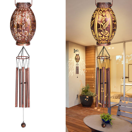 Wind Chimes for Outside 37" Hummingbird Solar Wind Chimes Outdoor Gifts for Mom, Hanging Solar Lanterns Lights Wind Chime for Garden Patio Yard, Christmas WindChimes Outdoors Gifts for Women Grandma