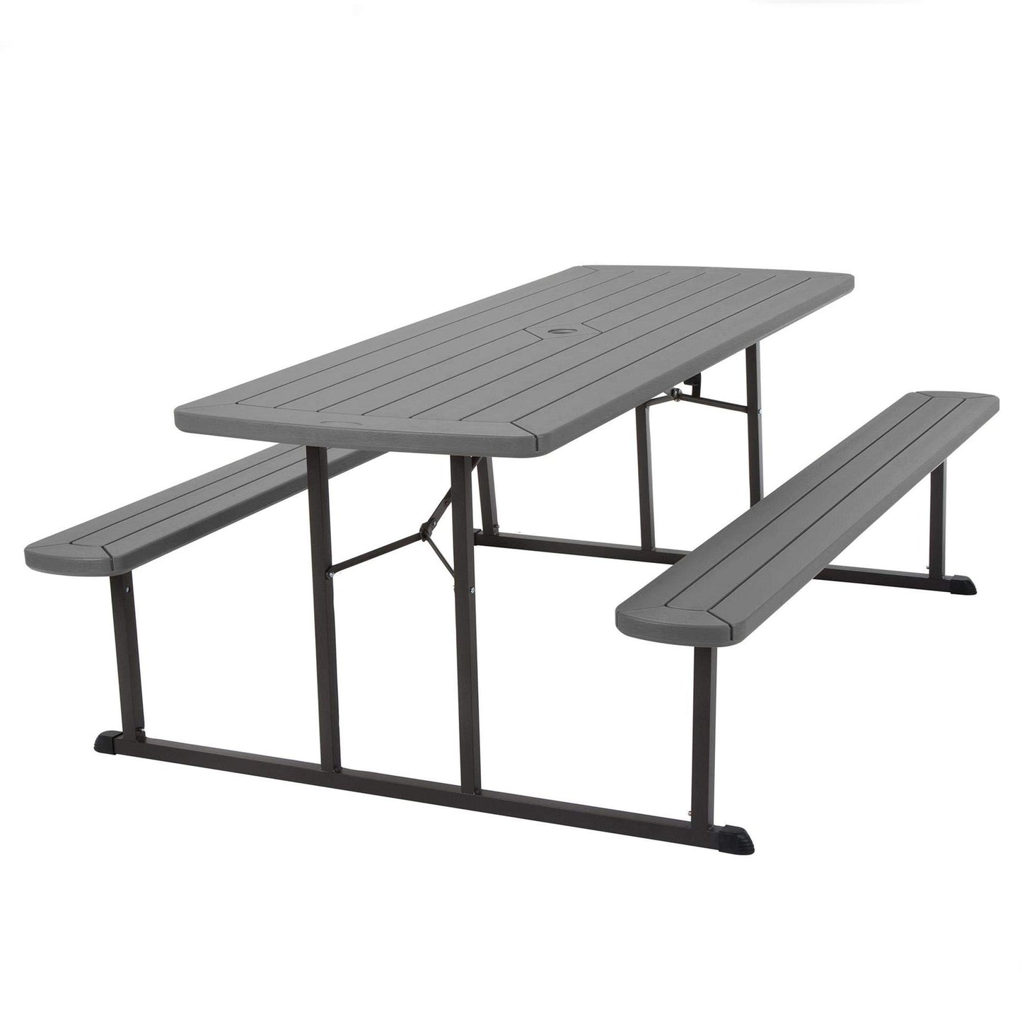 COSCO Outdoor Living 6 ft. Folding Picnic Table, Dark Gray Wood Grain Resin with Gray Steel Legs