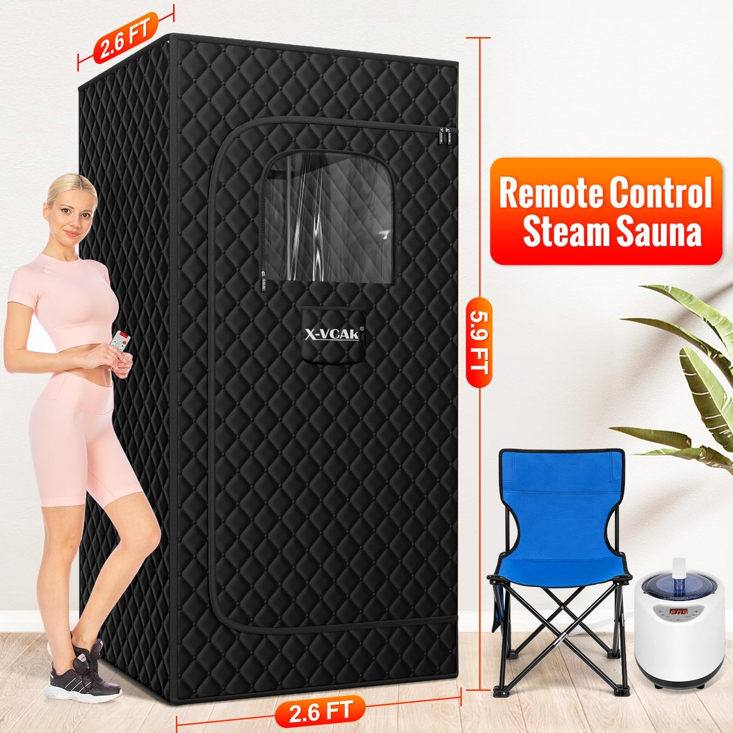 Sauna Box, Portable Steam Sauna, Portable Sauna for Home, Sauna Tent with 2.6L Steamer, 9 Levels, 2.6’ x 2.6’ x 5.9’