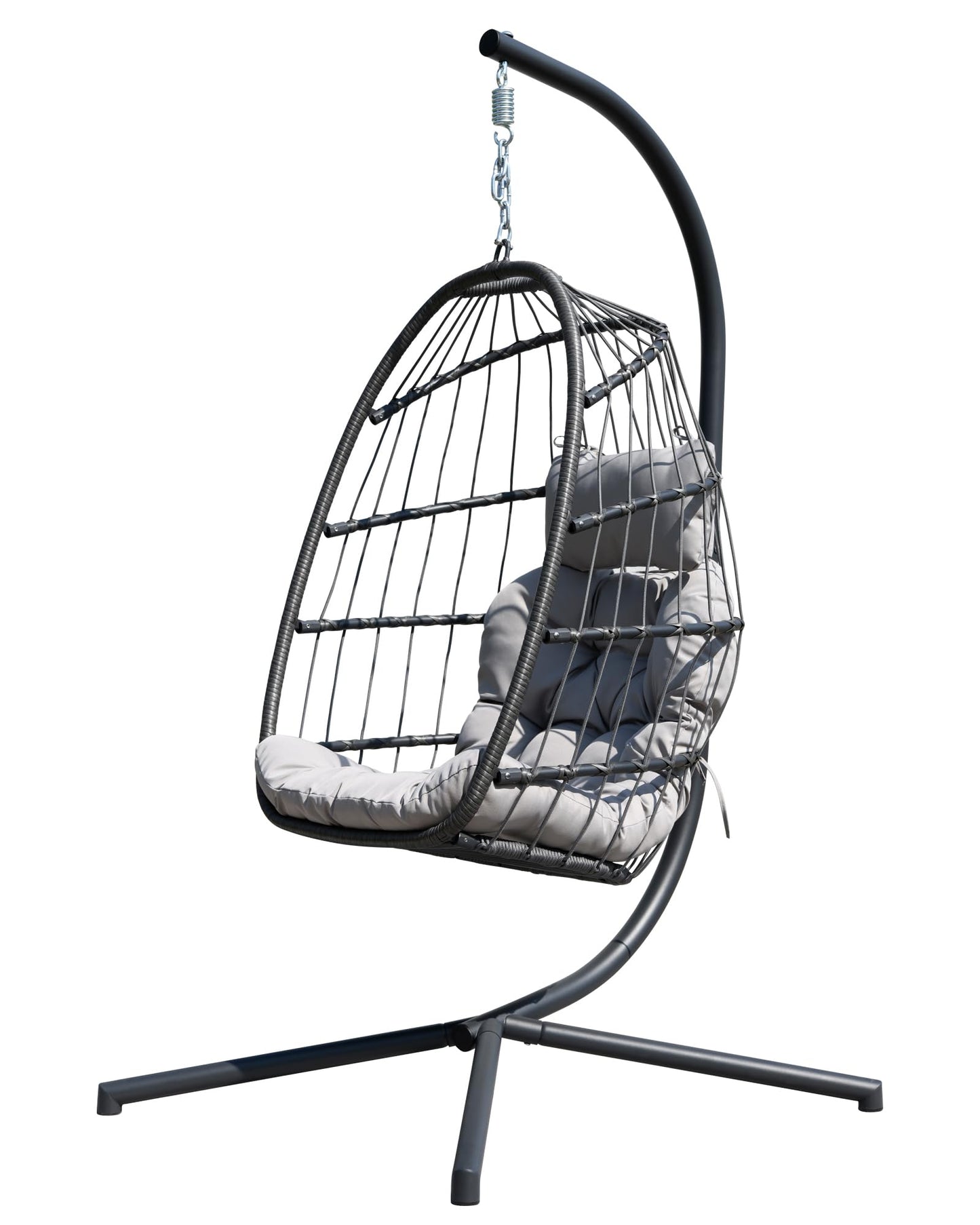 HWB Hanging Egg Chair with Stand, Patio Wicker Hammock Egg Swing Chair with Cushion for Bedroom Garden Indoor Outdoor (Grey)