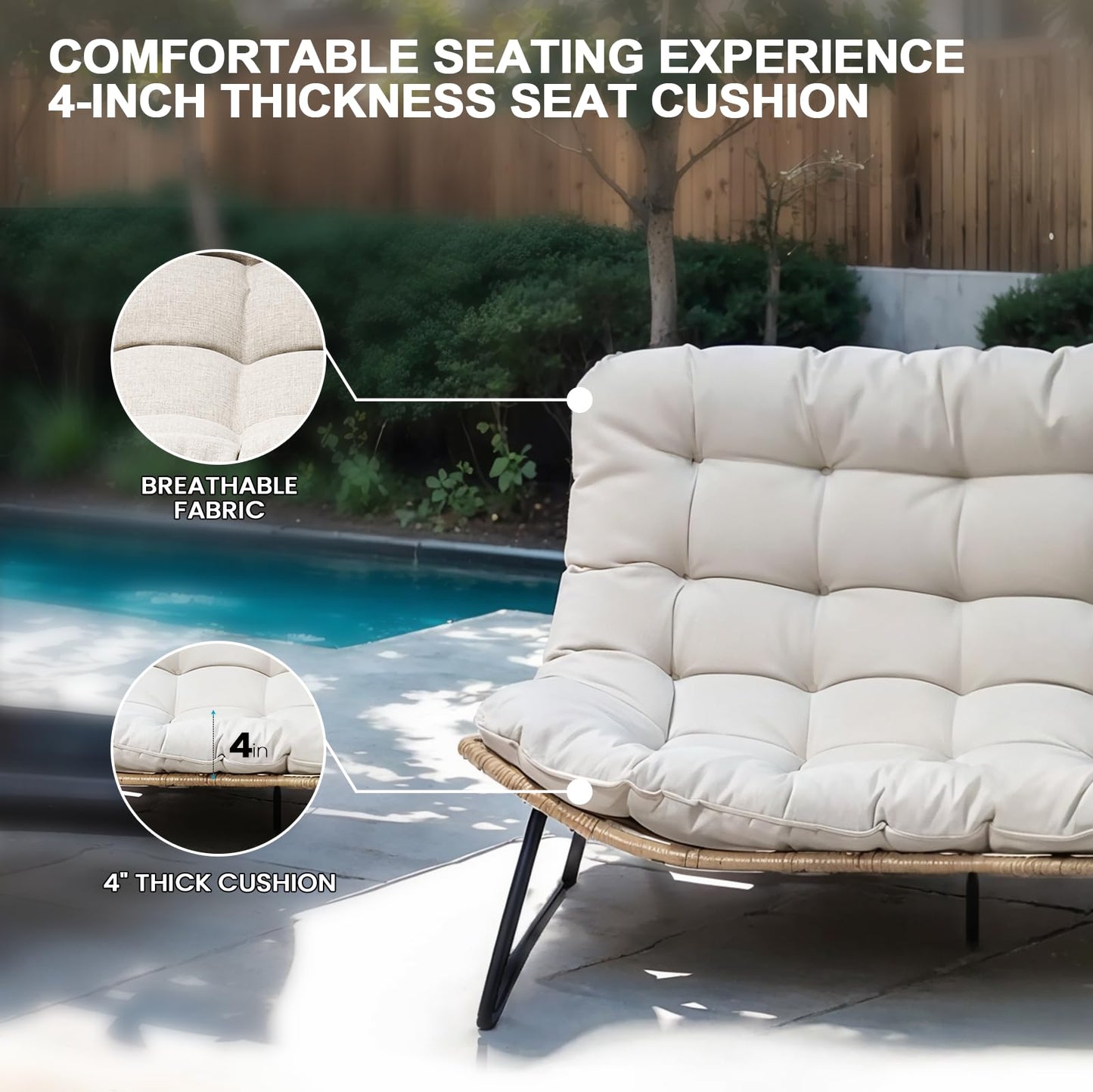 Crestlive Products Patio Loveseat, All-Weather Rattan Large Furniture with Soft Cushions, Outdoor Loveseat for Balcony, Poolside, Backyard (Beige)